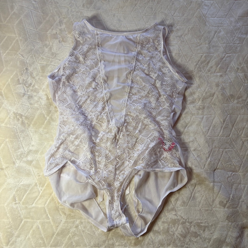 Seven Til Midnight White Lace Sheer Bodysuit - Size X-Large